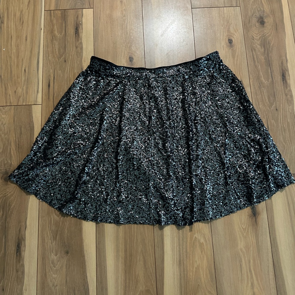 Lane Bryant Black Sequin Skater Mini Skirt